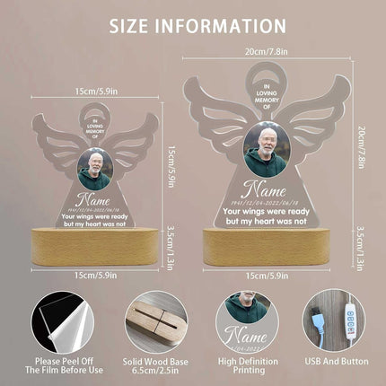 UUBAO Personalized Memorial Gift Photo Night Light Customized Light Up Acrylic Plaque Lamp Sympathy Bereavement Remembrance Gift(Angel Wing)
