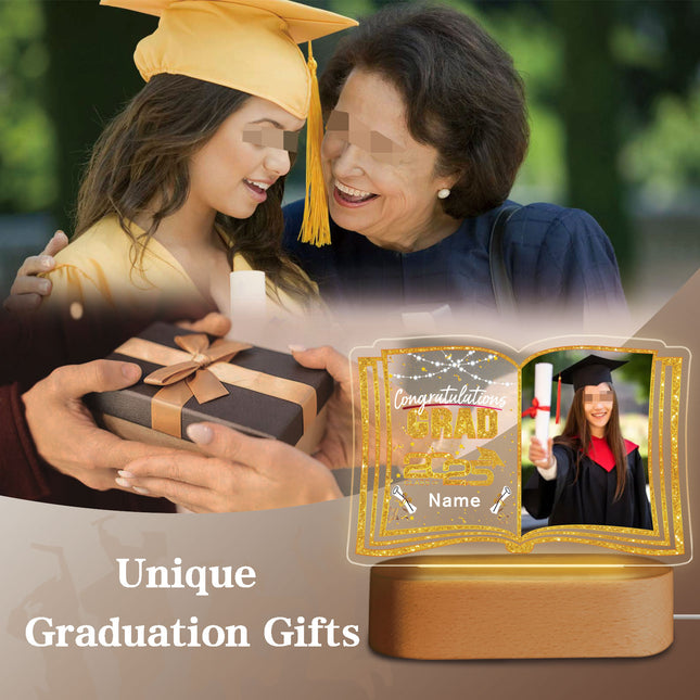 UUBAO Custom Night Light with Photo Name 2025 Personalized Graduation Led Lamp for Women Man Gifts for College High School (Yellow)