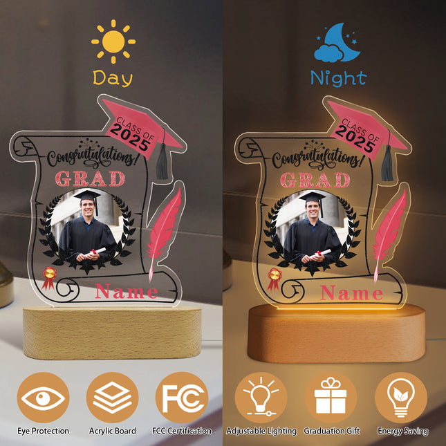 UUBAO Personalized Night Light Class of 2025 Graduation Gift for Junior High School College Teachers and Classmates(Pink)