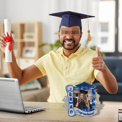 UUBAO Customized Graduation Plaque with Single Picture Custom Picture 2025 Congrats Grad Crystal Desktop Farewell Keepsake Gift (Blue and Silver)