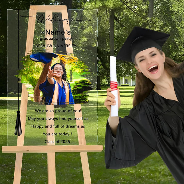 UUBAO Customized Welcome Sign for Graduation Party Personalized Acrylic Sign with Photo Name Class of 2025 Graduation Decor(Ink Wash)