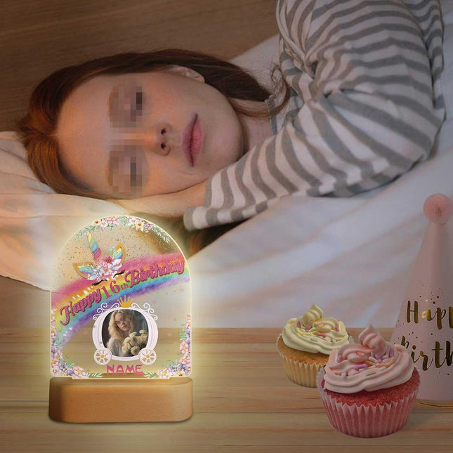 UUBAO Personalized Happy Birthday Night Light Gift with Photo Customized Acrylic Lamp for Her Mom Daughter Grandma Nana(Unicorn)