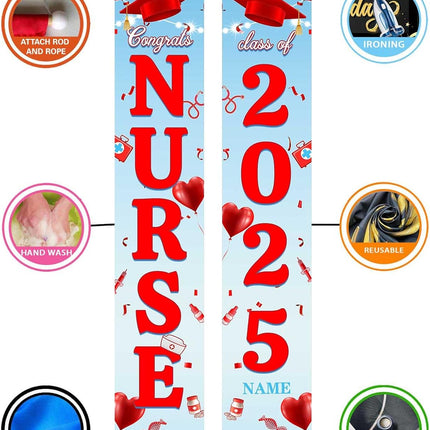 UUBAO Custom Nurse/Medical Students Graduation Party Decorations 2025 Porch Sign Banner Large Congrats Grad Door Banner