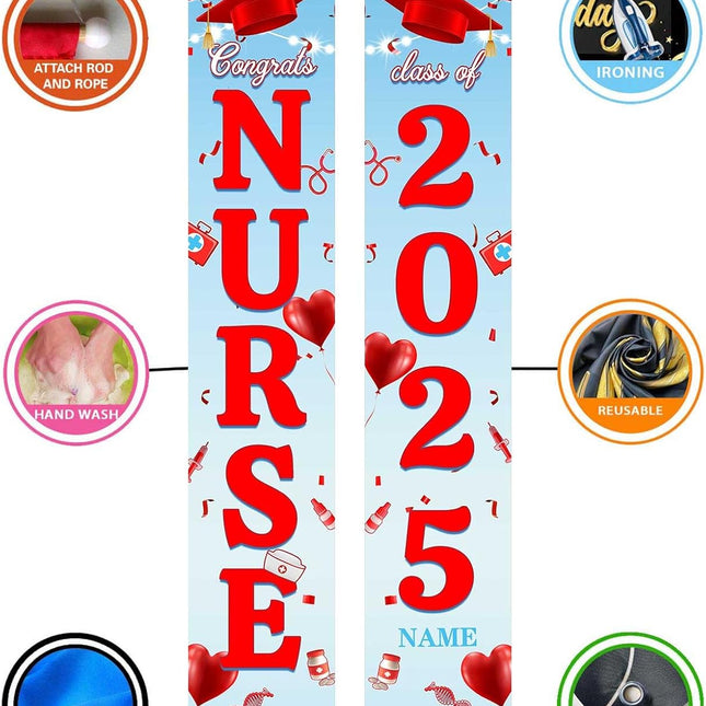 UUBAO Custom Nurse/Medical Students Graduation Party Decorations 2025 Porch Sign Banner Large Congrats Grad Door Banner