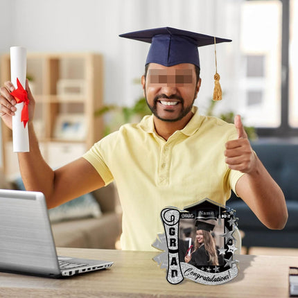 UUBAO Customized Graduation Plaque with Single Picture Custom Picture 2025 Congrats Grad Crystal Desktop Farewell Keepsake Gift (Black and Silver)