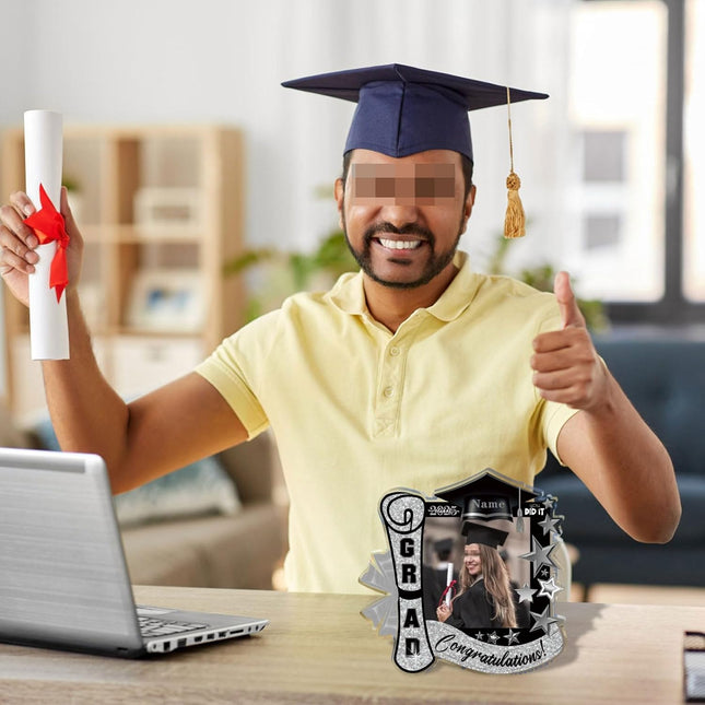 UUBAO Customized Graduation Plaque with Single Picture Custom Picture 2025 Congrats Grad Crystal Desktop Farewell Keepsake Gift (Black and Silver)