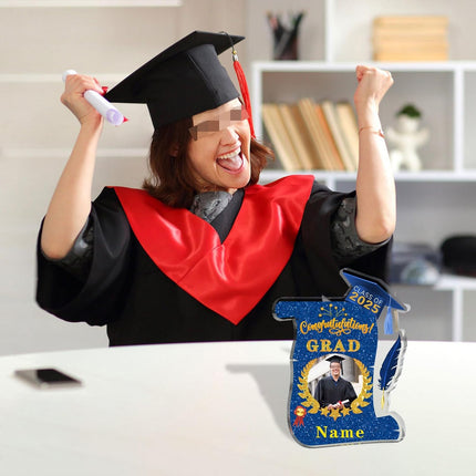 UUBAO Personalized Graduation Gift Class of 2025 Desk Paperweight Farewell Memorial Decorative Signs Plaques with Photo (Blue and Gold)