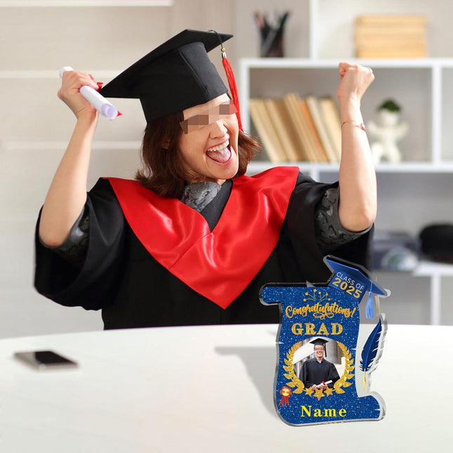 UUBAO Personalized Graduation Gift Class of 2025 Desk Paperweight Farewell Memorial Decorative Signs Plaques with Photo (Blue and Gold)