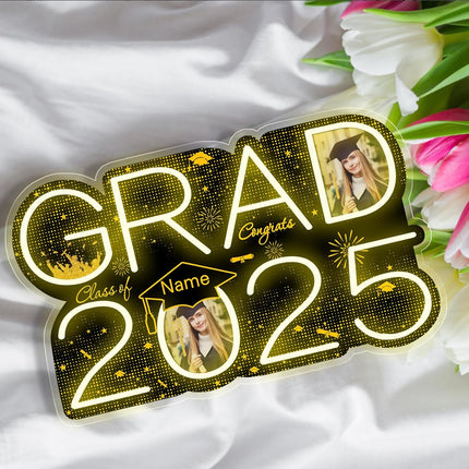 UUBAO Personalized Graduation Gift Neon Signs Congrats Grad LED Light Signs with Photo 2025 Party Backdrop Light Sign Decor (Black and Gold)