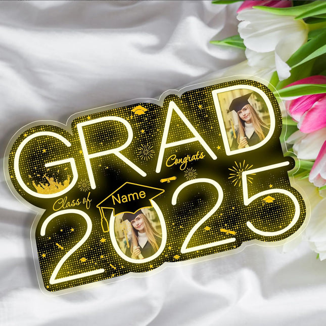 UUBAO Personalized Graduation Gift Neon Signs Congrats Grad LED Light Signs with Photo 2025 Party Backdrop Light Sign Decor (Black and Gold)