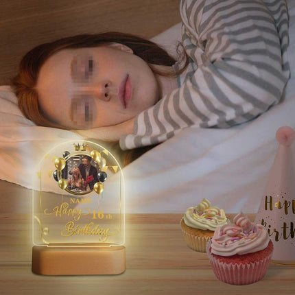 UUBAO Personalized Happy Birthday Night Light Gift with Photo Customized Acrylic Lamp for Her Mom Daughter Grandma Nana(Black and Gold)