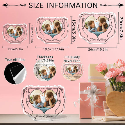 UUBAO Custom Mother‘s Day Personalized Acrylic Plaque with Photos Name Gifts for Mom (Heart Hand)