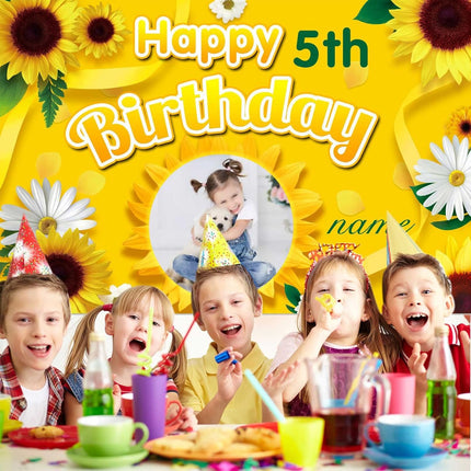 UUBAO Custom Sunflower Happy Birthday Party Decorations Supplies Personalized Backdrop Banner