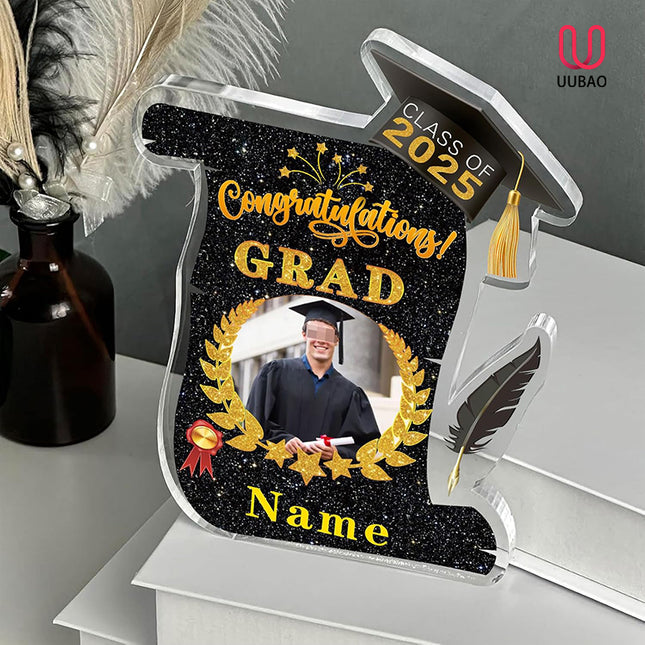 UUBAO Personalized Graduation Gift Class of 2025 Desk Paperweight Farewell Memorial Decorative Signs Plaques with Photo (Black and Gold)