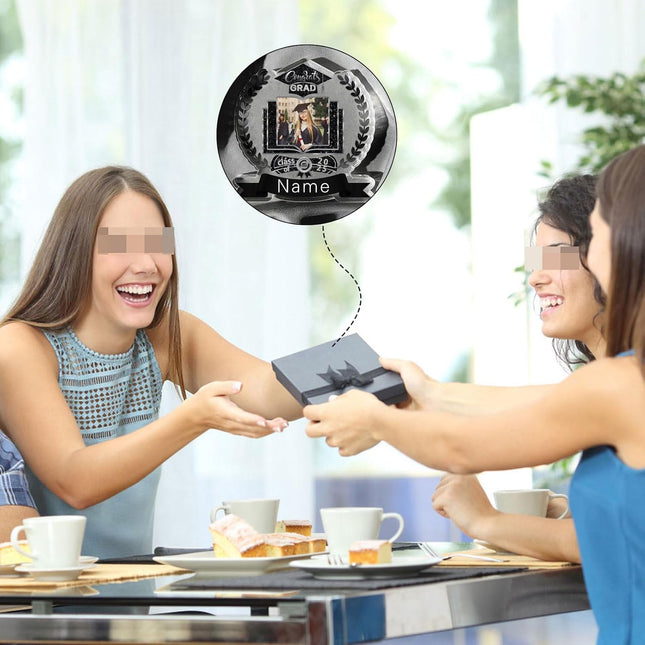 UUBAO Customized Graduation Plaque with Single Picture Custom Picture 2025 Congrats Grad Crystal Desktop Farewell Keepsake Gift (Black and Silver)