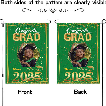 UUBAO Custom Graduation Garden Flag with Photo Class of 2025 Congrats Grad Double Sided Yard Flag Decorative Gifts (Dark Green)