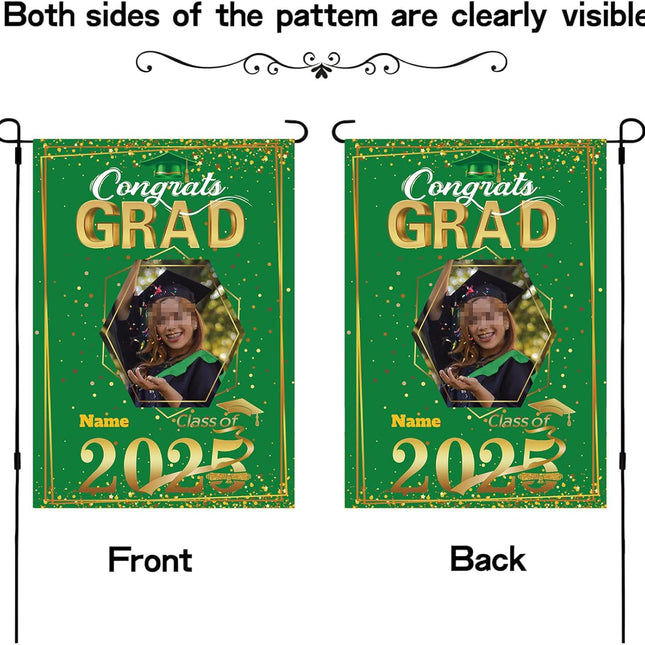 UUBAO Custom Graduation Garden Flag with Photo Class of 2025 Congrats Grad Double Sided Yard Flag Decorative Gifts (Dark Green)