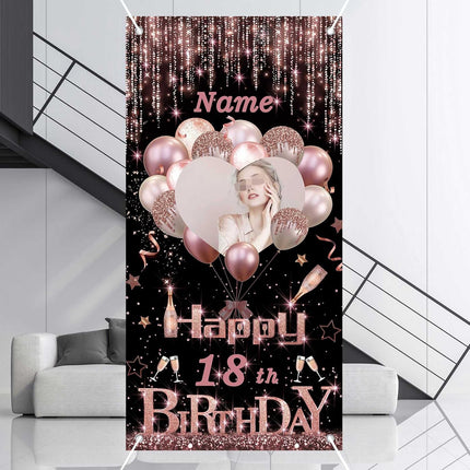 UUBAO Custom Happy Birthday Door Banner Backdrop Birthday Decorations Party Supplies for Women Men(Pink)