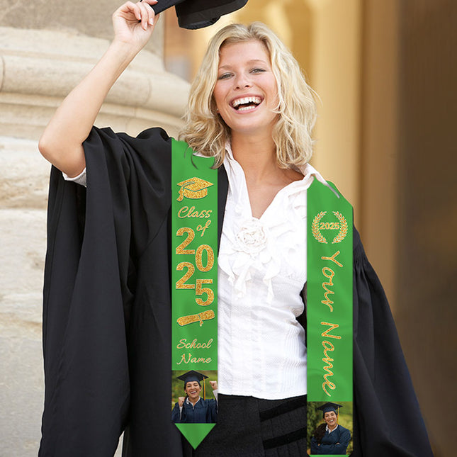 UUBAO Personalized Photo Name Graduation Shawl Custom Multi-color Option Graduation Stole Class Of 2025 Honor Shoulder Strap Decoration (Yellow)