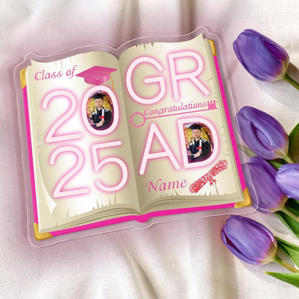 UUBAO Personalized Graduation Gift Neon Signs Congrats Grad LED Light Signs with Photo 2025 Party Backdrop Light Sign Decor (Pink)