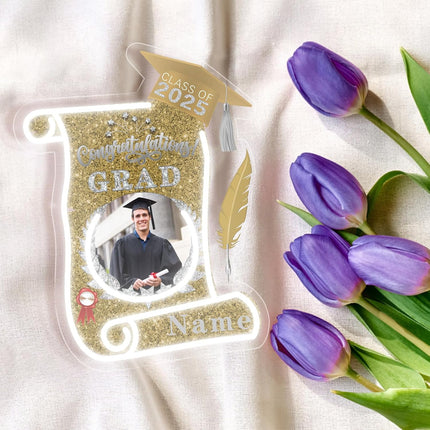 UUBAO Custom Graduation Gift LED Neon Signs Class of 2025 Personalized Photo Congrats Grad USB Powered (Champagne)