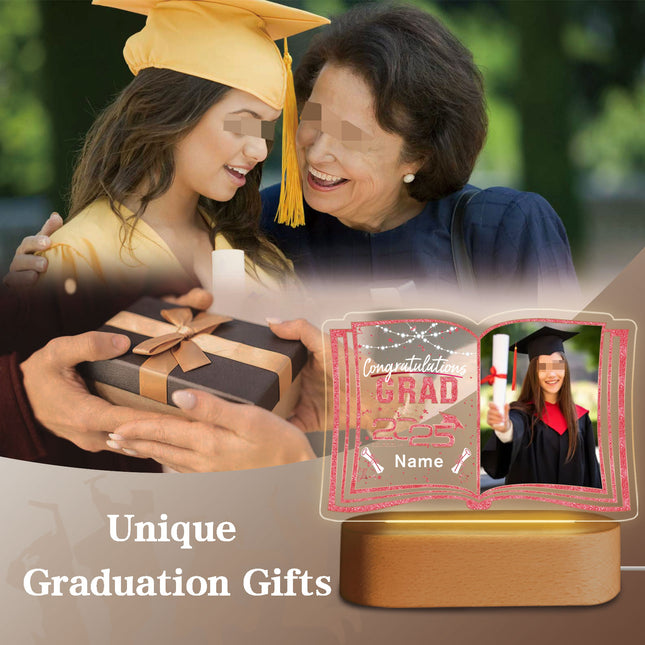 UUBAO Custom Night Light with Photo Name 2025 Personalized Graduation Led Lamp for Women Man Gifts for College High School (Pink)