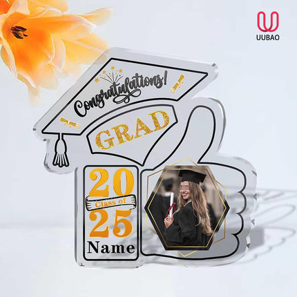 UUBAO Personalized Graduation Decorative Signs Plaques Class of 2024 Desk Paperweight Farewell Memorial Gift with Photo(Black and Gold)