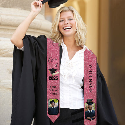 UUBAO Personalized Graduation Stole Class of 2025 Custom Academic Ceremony Shawl for Graduations Formal Events(Pink)