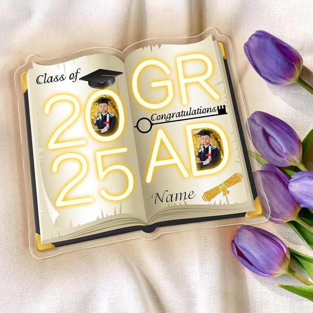 UUBAO Personalized Graduation Gift Neon Signs Congrats Grad LED Light Signs with Photo 2025 Party Backdrop Light Sign Decor (Yellow)