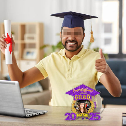 UUBAO Customized Graduation Plaque with Photo Crystal Desktop Keepsake Gift (Purple)