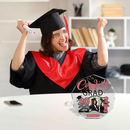 UUBAO Personalized Graduation Gift Class of 2025 Desk Paperweight Farewell Memorial Decorative Signs Plaques with Photo (Pink)