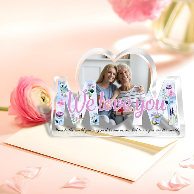 UUBAO Custom Mother’s Day Personalized Acrylic Plaque with Photos Name Gifts for Mom (Blue Heart)