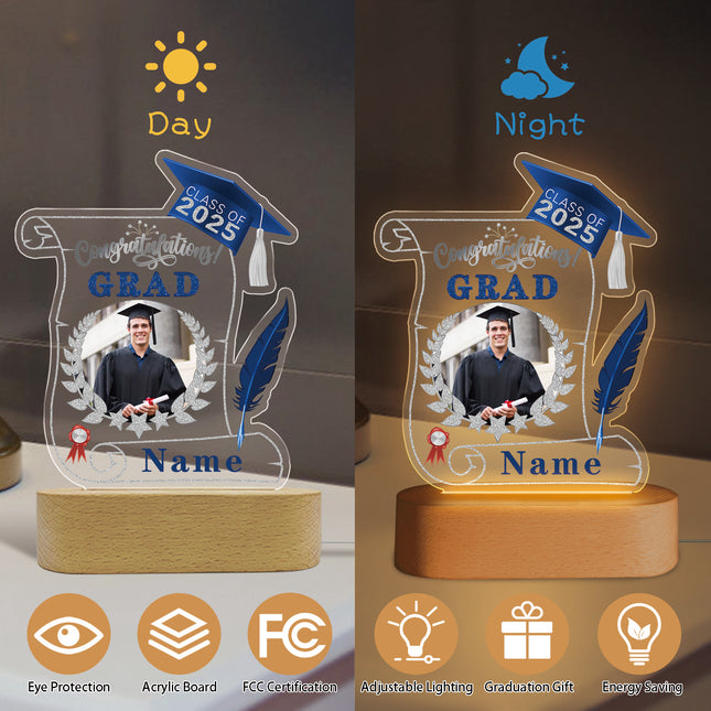 UUBAO Personalized Night Light Class of 2025 Graduation Gift for Junior High School College Teachers and Classmates(Blue and Silver)