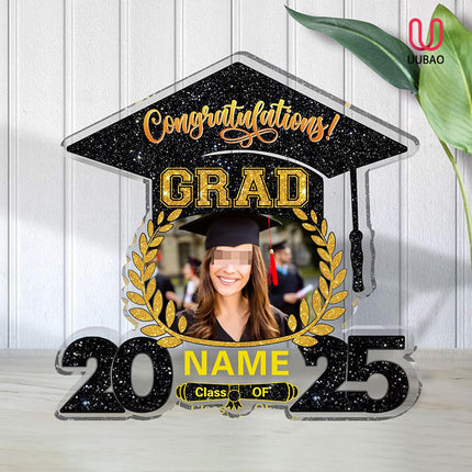 UUBAO Customized Graduation Plaque with Photo Crystal Desktop Keepsake Gift (Black and Gold)