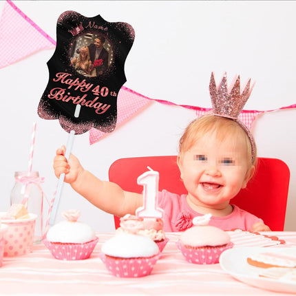 UUBAO Personalized Double Sided Happy Birthday Photo Prop Face Fan Customized Birthday Fun Supplies(Rose Gold Pink)