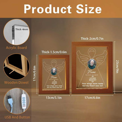 UUBAO Personalized Memorial Gift Night Light Customized Light Up Picture Frames Acrylic Led Plaque Lamp Sympathy Remembrance Gift(Angel Wing)