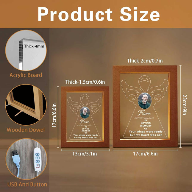 UUBAO Personalized Memorial Gift Night Light Customized Light Up Picture Frames Acrylic Led Plaque Lamp Sympathy Remembrance Gift(Angel Wing)