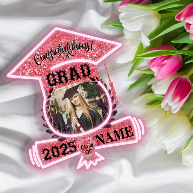 UUBAO Custom Graduation Gift LED Neon Signs Class of 2025 Personalized Photo Congrats Grad USB Powered (Pink)