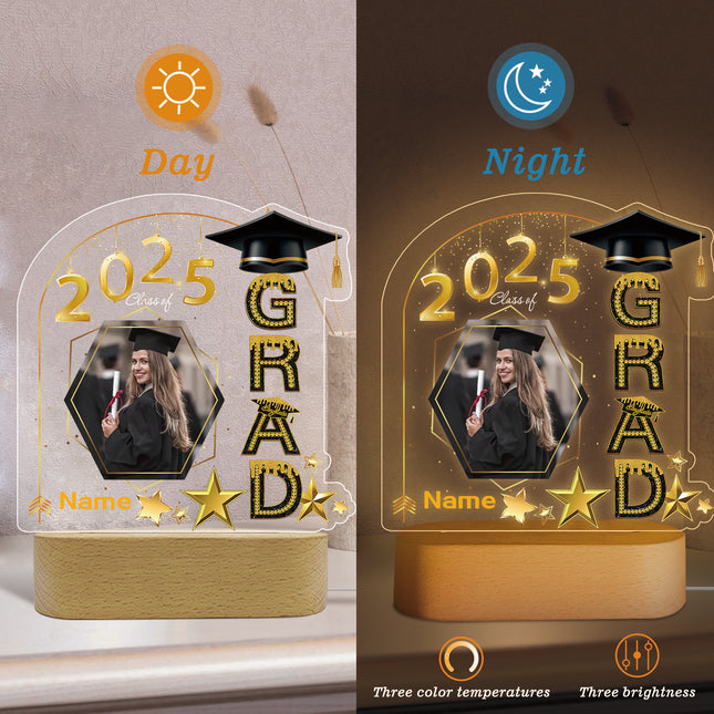 UUBAO Graduation Gifts Personalized Night Light Class of 2025 Custom Photo Name Gifts for Him Her Gifts for College, High School (Black and Gold)