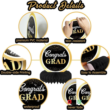 UUBAO 9 PCS Custom Graduation Party Honeycomb Centerpieces Class of 2025 Congrats Grad Decorations Congratulate Graduation Table Toppers for Graduation Party Favor Supplies (Navy Blue)