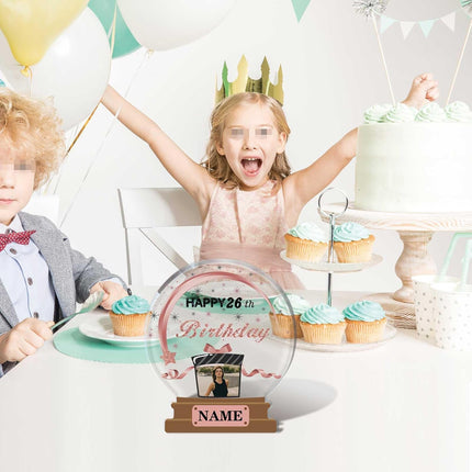 UUBAO Customized Birthday Gift Acrylic Plaque Custom Picture Crystal Desktop Keepsake Gift Birthday Decorations(Pink)