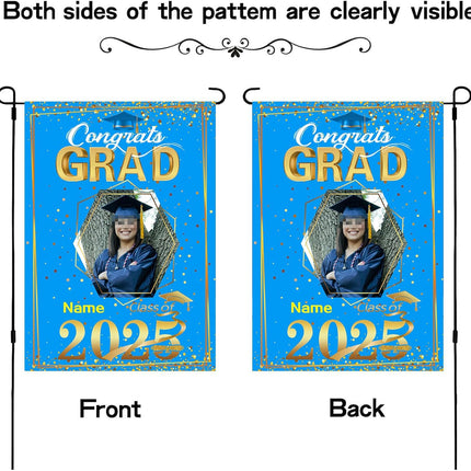 UUBAO Custom Graduation Garden Flag with Photo Class of 2025 Congrats Grad Double Sided Yard Flag Decorative Gifts (Sky Blue)