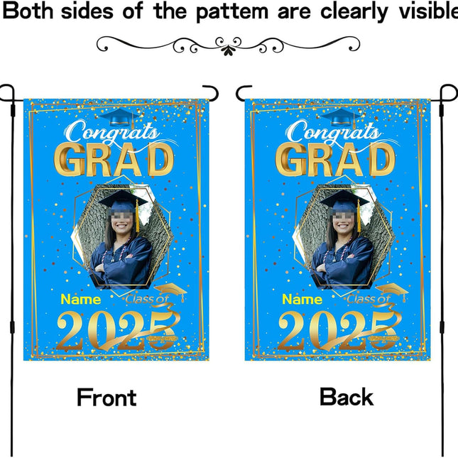 UUBAO Custom Graduation Garden Flag with Photo Class of 2025 Congrats Grad Double Sided Yard Flag Decorative Gifts (Sky Blue)