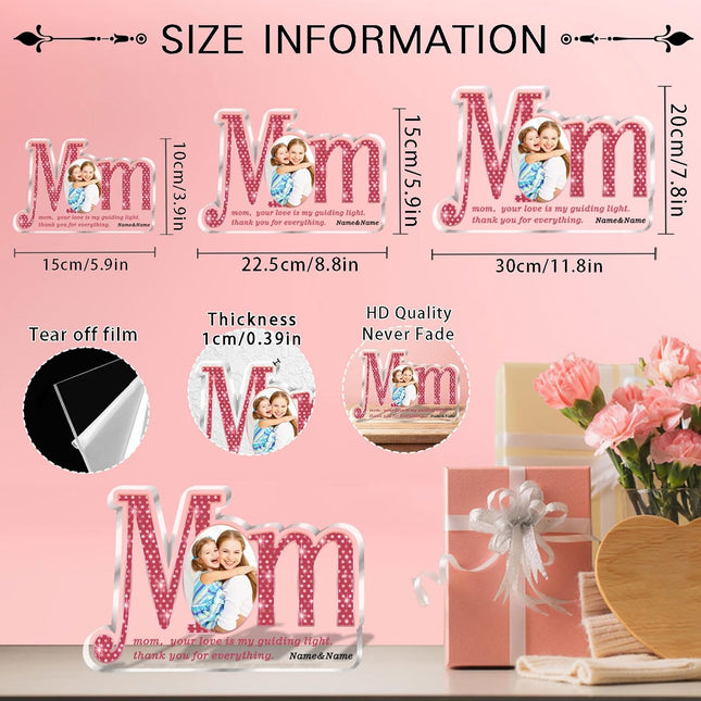 UUBAO Custom Mother's Day Personalized Acrylic Plaque With Photos Name Gifts for Mom Heart (Rose Gold)