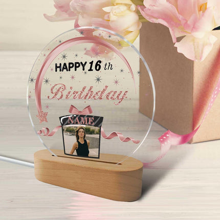 UUBAO Personalized Happy Birthday Night Light Gift with Photo Customized Acrylic Lamp for Her Mom Daughter Grandma Nana(Rose Gold and Black)