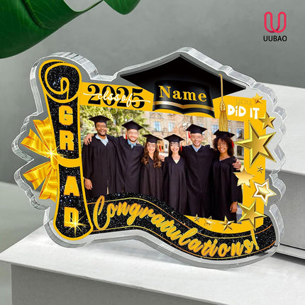 UUBAO Customized Graduation Plaque with Photo Crystal Desktop Keepsake Gift (Yellow)