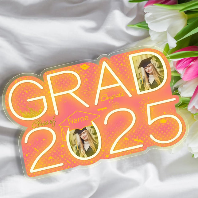 UUBAO Personalized Graduation Gift Neon Signs Congrats Grad LED Light Signs with Photo 2025 Party Backdrop Light Sign Decor (Pink)