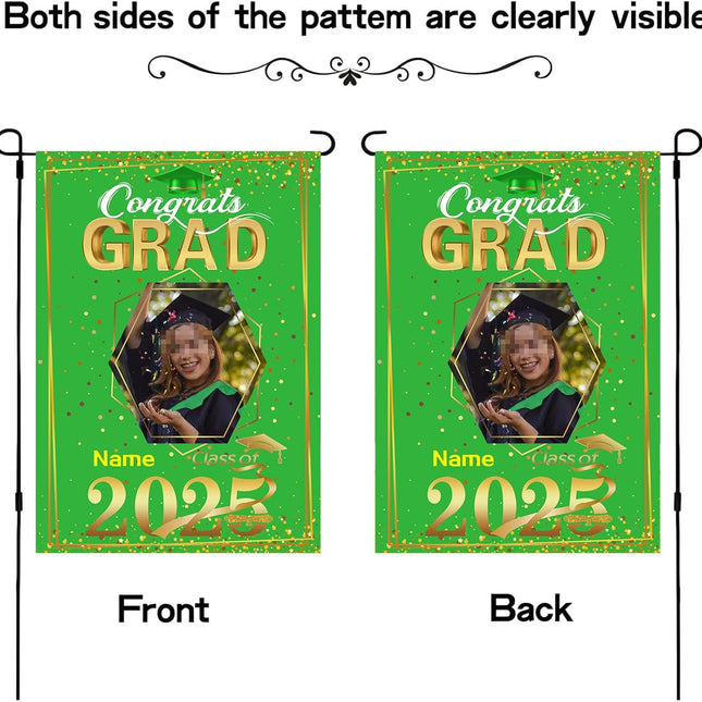 UUBAO Custom Graduation Garden Flag with Photo Class of 2025 Congrats Grad Double Sided Yard Flag Decorative Gifts (Light Green)