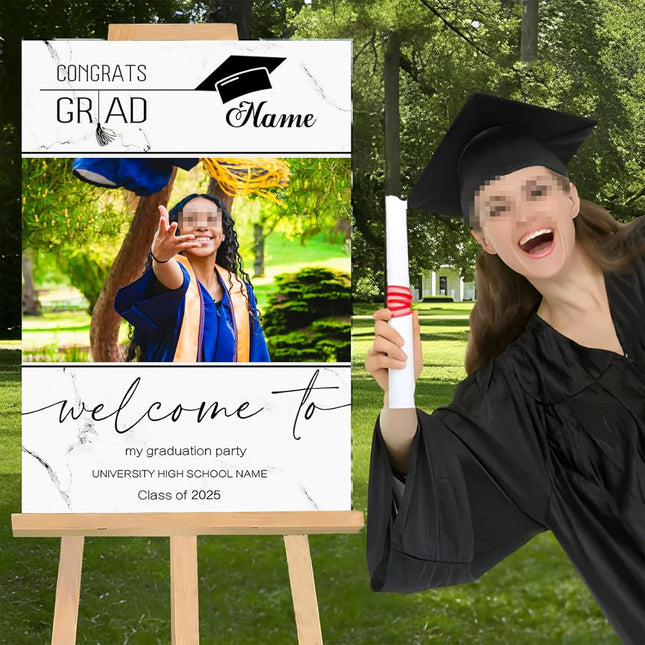 UUBAO Customized Welcome Sign for Graduation Party Personalized Acrylic Sign with Photo Name Class of 2025 Graduation Decor(Marble)