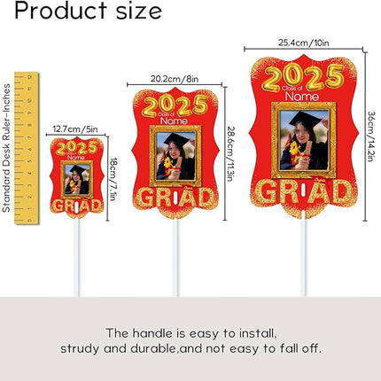 UUBAO Personalized Graduation Double Sided Face Fan Class of 2025 Customized Graduation Head Face Cutout with Handle Fun Photo Prop Supplies(Red)